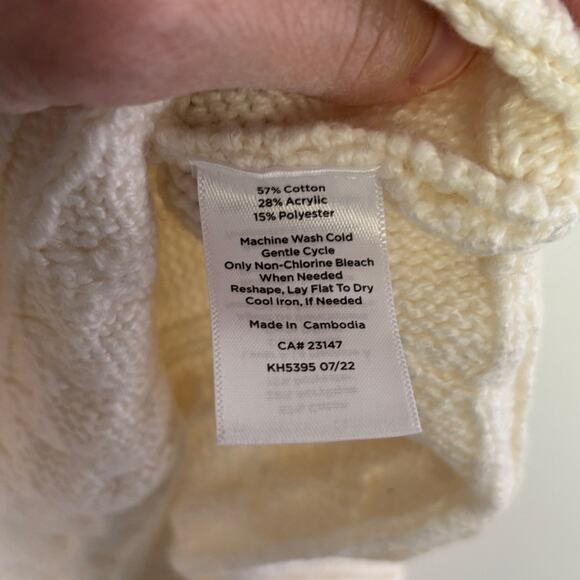 Talbots Cream Cable Knit Triangle Poncho Sweater Medium cotton blend white - Picture 7 of 7